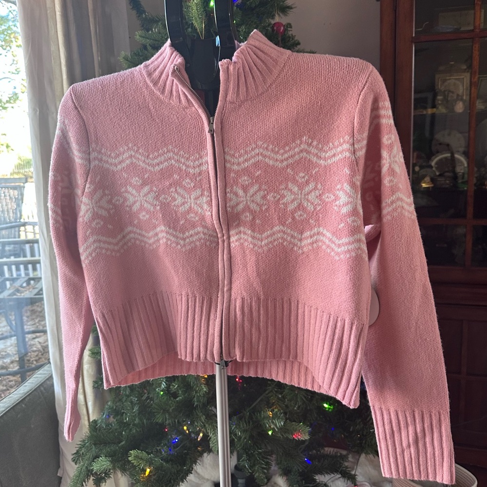Chic Pink Snowflake Women's Cardigan